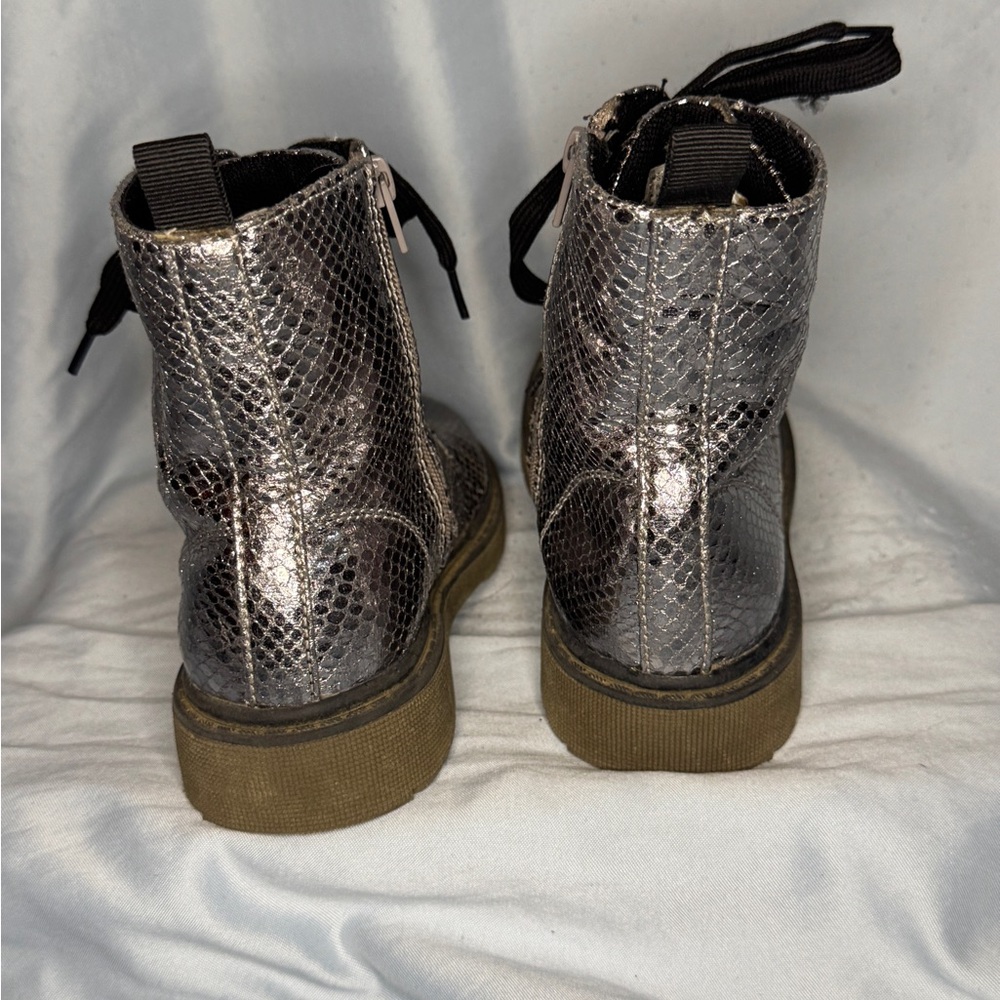 Snake-Print Metallic Combat Boots – Girls 12 - Picture 4 of 8